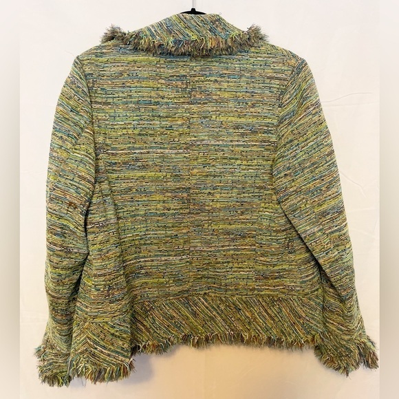 Laura Ashley Y2K green and blue single button coat with eyelash trim Size: M - Picture 2 of 8